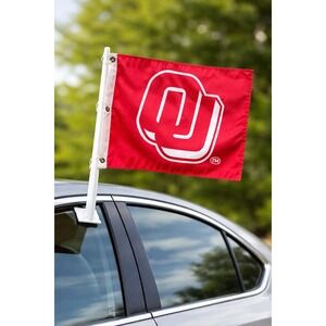 Oklahoma Sooners OU Car Window Flag Crimson White NCAA Football Tailgate Gear